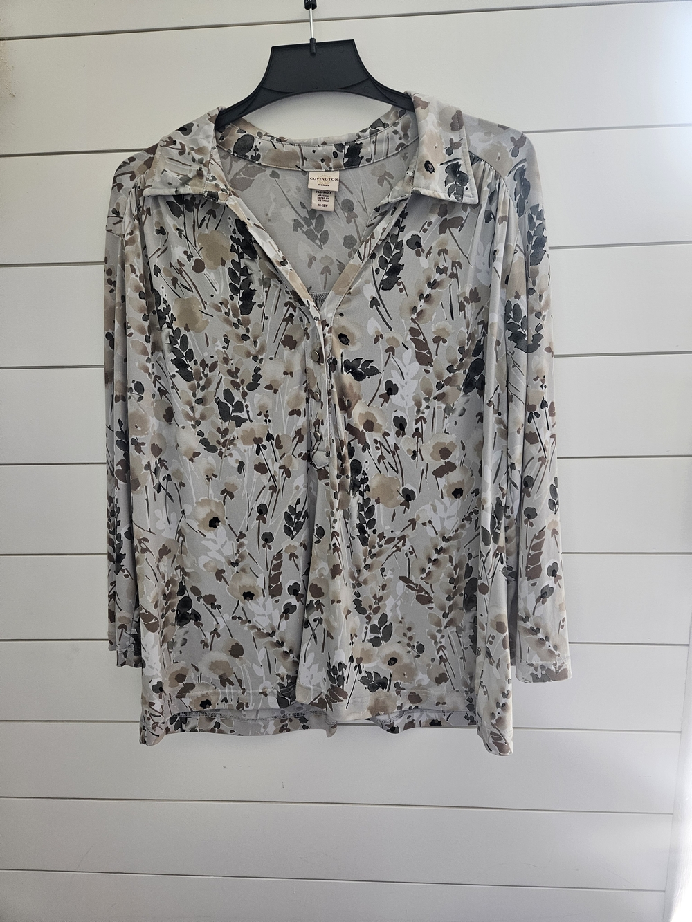 Covington Woman 16-18W Neutral Floral Collared Blouse Plus Size
